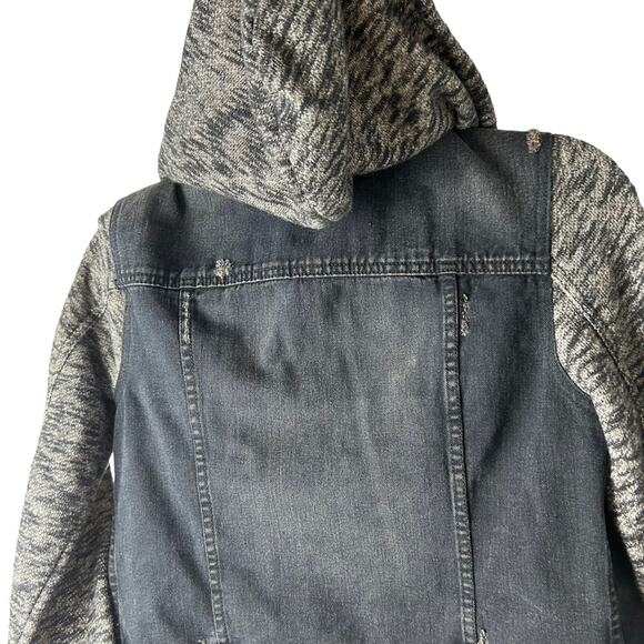 Free People Denim & Knit Distressed Hoodie Jacket SZ XS/S - Picture 6 of 8